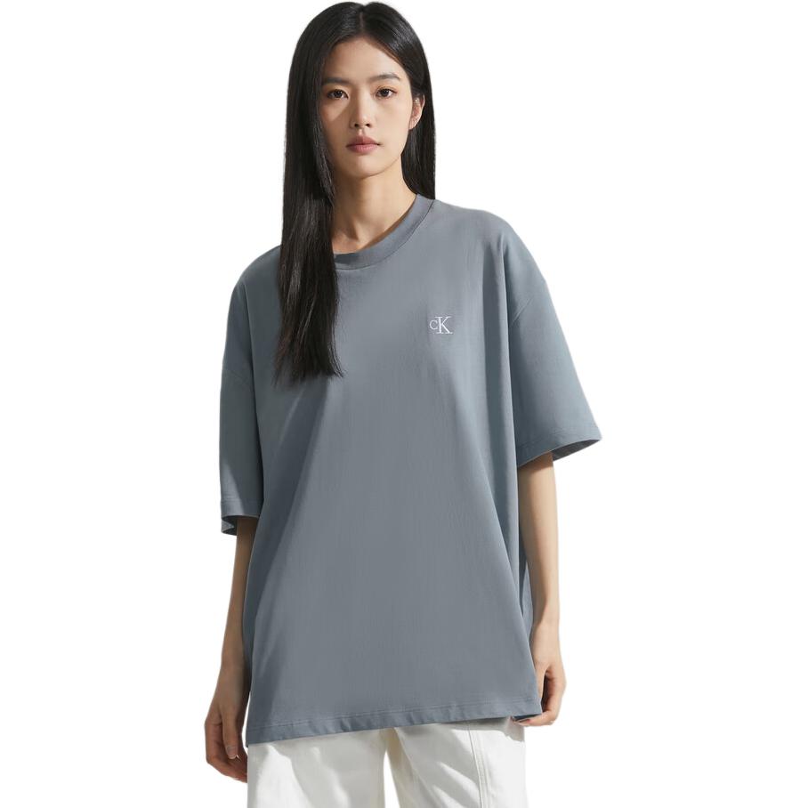 Calvin Klein Alphabet Logo Crew Neck Short Sleeve T-Shirt SS23 Unisex Tops Grey Blue J400280-PN6
