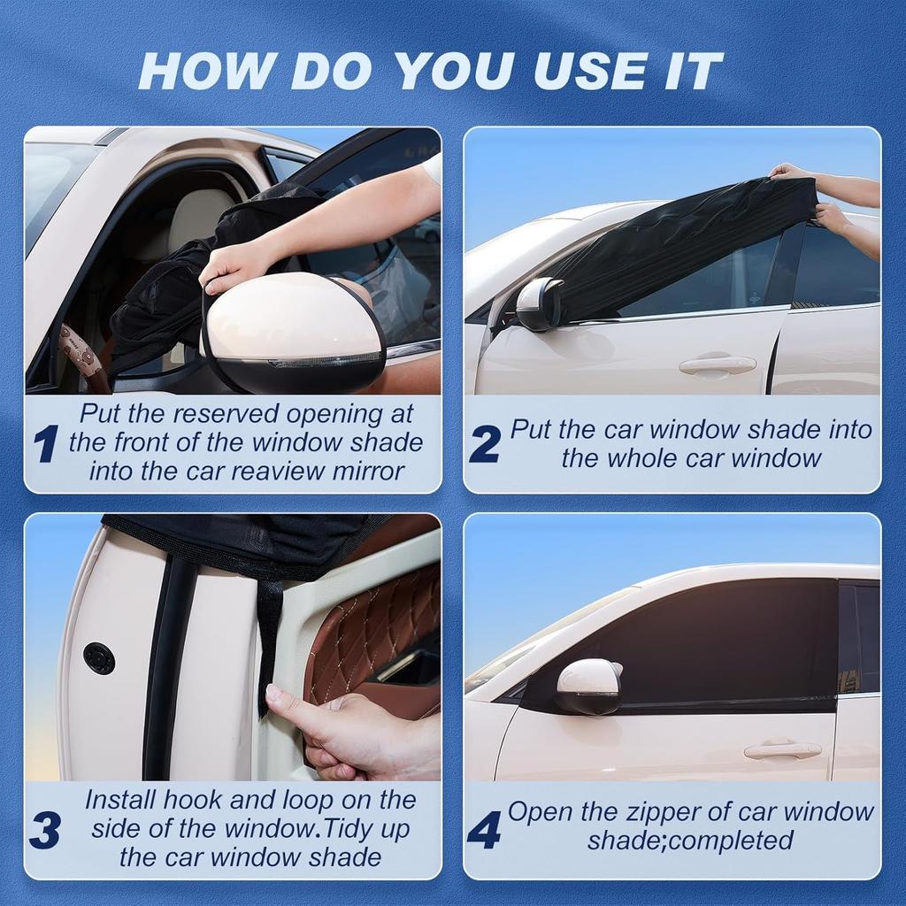Tallew 4 Pcs Car Window Shades Screen Breathable Car Side Windows Shades Cover Mesh Front Rear Sun Universal Side Automotive Cover For Protection