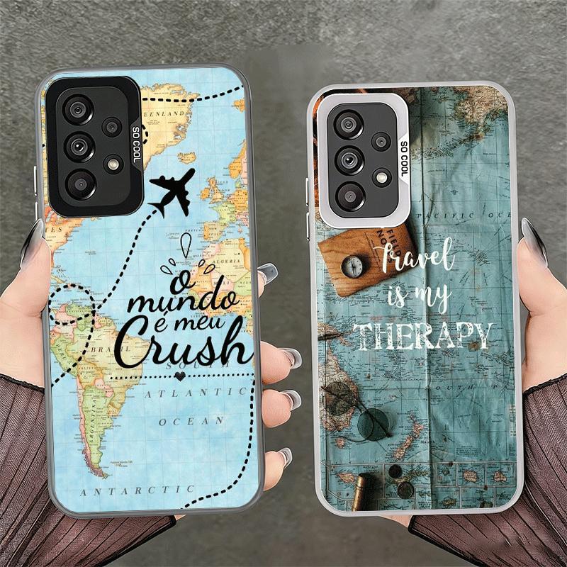 Travel Map Artistic Pattern Shockproof Phone Case for Samsung A17 A16 A15 A14 A37 A57 A36 A56 A26 A35 A55 A25 A34 A54 A24 A13 A2