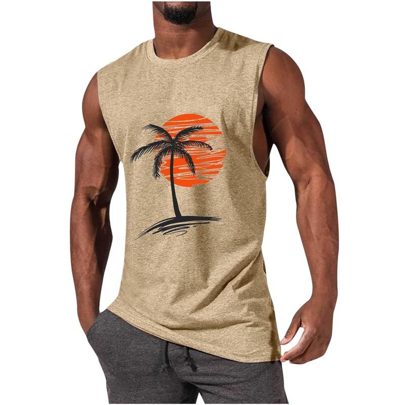 Sommer Neuer Stil Herrenweste Muskel Herren Sport- und Freizeitweste Wärmeübertragung Kokospalme Herren Top T-Shirt