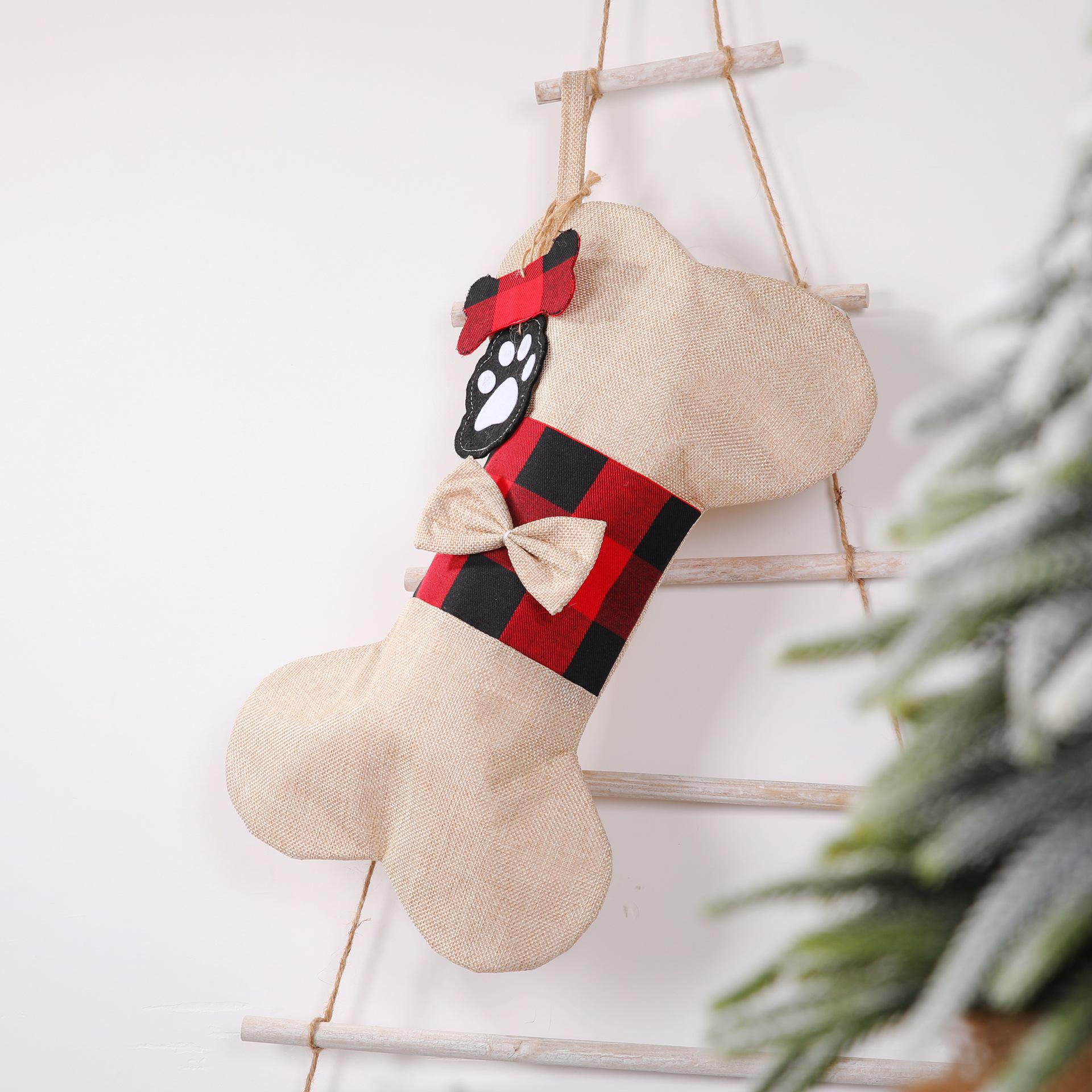 Christmas Burlap Bone Stocking for Kids - Candy & Fireplace Decoration