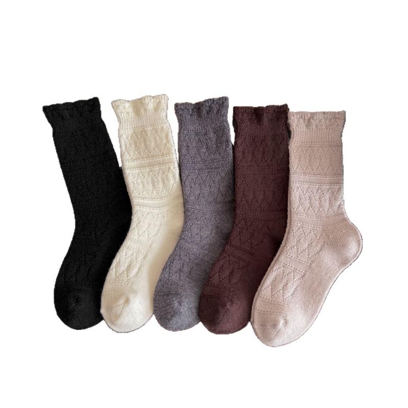 White Lace Stockings - Children's Mid-length Stockings, Pile Stockings, Winter Thick and Warm Wool Stockings, Long Stockings