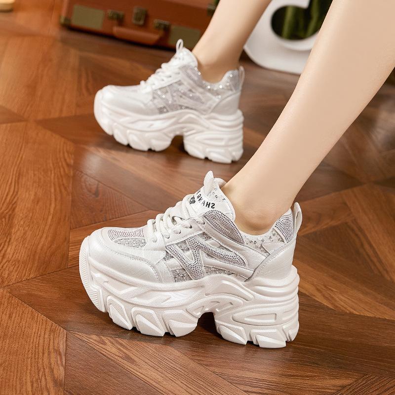 Thick-soled dad shoes women's 2025 summer new breathable hollow mesh inner height increase women's shoes versatile sports and leisure shoes