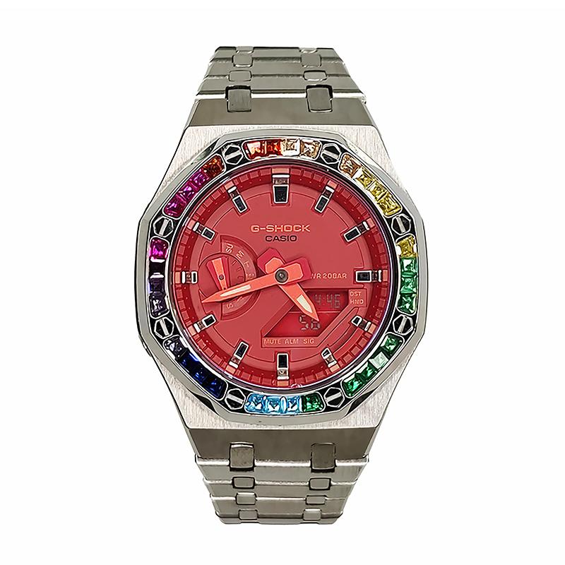 CASIO Men Liquid Crystal/Analog Dual Display Series 44mm Red Watch GA-2100-4A-