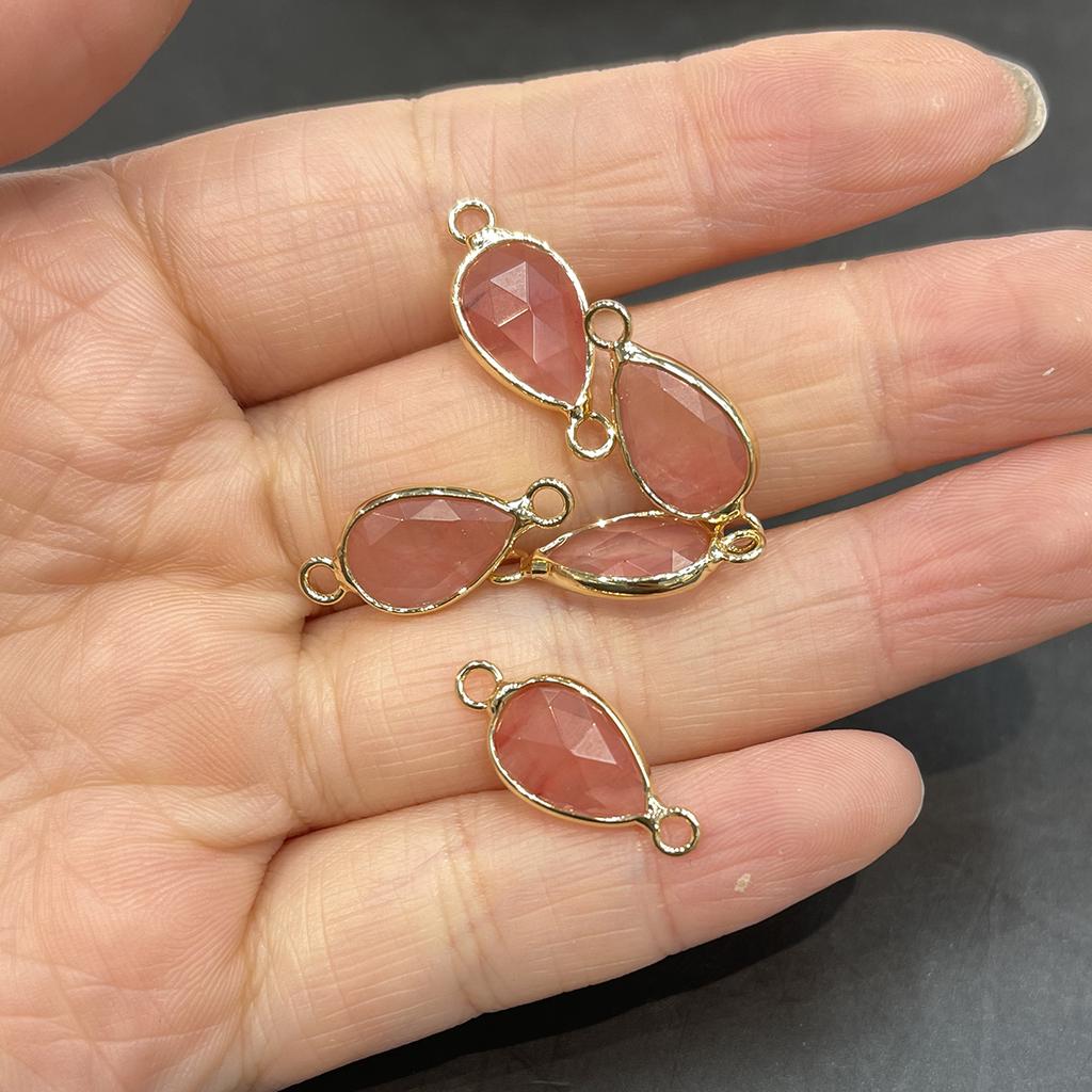 5Pcs Natural Stone Teardrop Faceted Connector Charms 9x20mm, Golden Plated Edge Crystal Pendants for DIY Necklace Bracelet Jewelry Making
