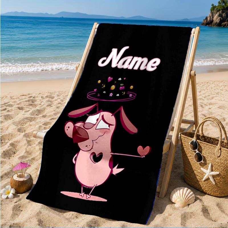 Custom Name Pink Dog Dreamscape Beach Towel Microfiber Beach Towel, Lightweight and Quick-Dry, for Summer Travel, Swimming Pool Gift