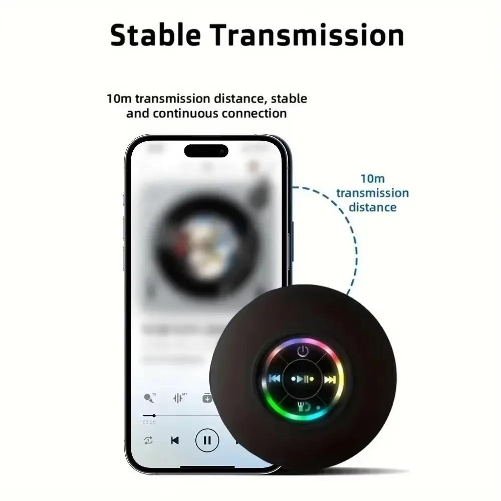 Wireless LED Bluetooth Speaker provides large suction cup waterproof design and mini portable stereo sound for bathroom outdoor