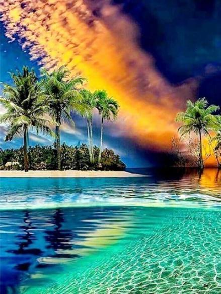 5D DIY Diamond Painting Landscape Full Square Round Drill Embroidery Seaside Cross Stitch Sunset Coconut Tree Decoration Hobby