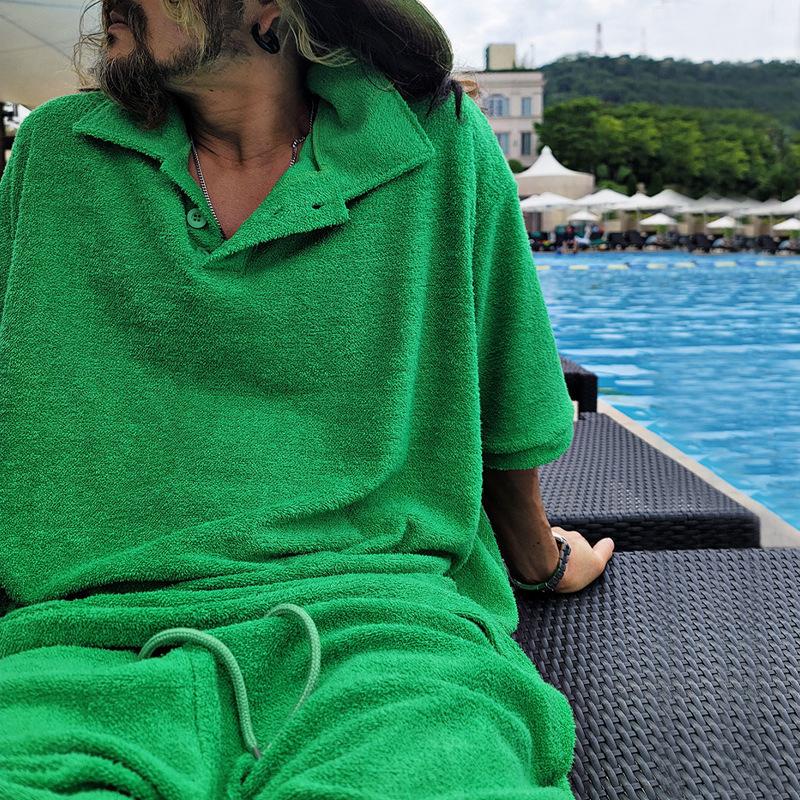 Men's Fashion Trend Versatile Summer Short Sleeved T Polo Shirt Short Sleeved Shorts Loose Towel Cloth Casual Set Wholesale