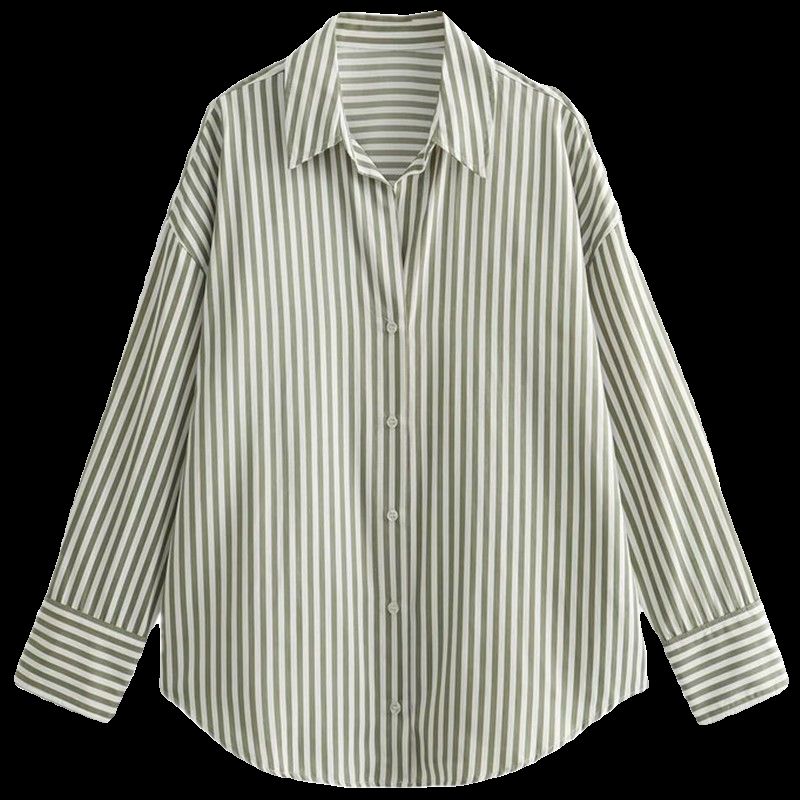 24 Spring New Arrival Casual All-Matching Turn-down Collar Long Sleeve Single-Breasted Shirt Stripes Poplin Shirt 4387096 390