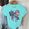 USA Flag Coquette Bow Design Woman T-shirts July 4th Crew Neck Summer Clothes Men 4th of July Coquette Bow Shirts and Blouses