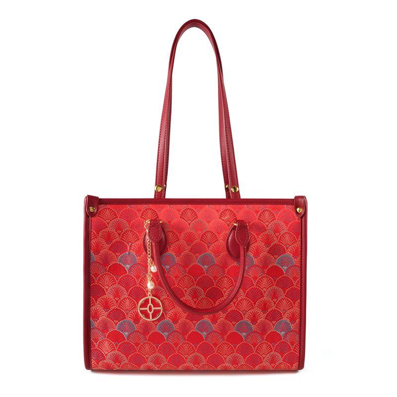 

High-Grade Embroidery Red Bag National Style Tote Bag Women 2025 New Mom Wedding Bag Big Bag Commuter Shoulder Bag Red