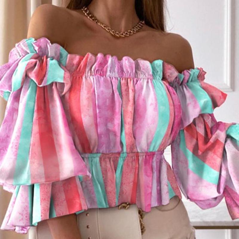 Women's One Shoulder Neck Sexy Fashion Long Sleeve Waist Shirt