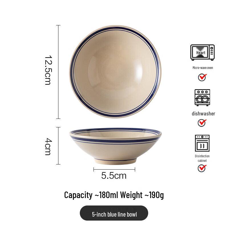 Vintage Cream Ceramic Blue Rim Bowl
