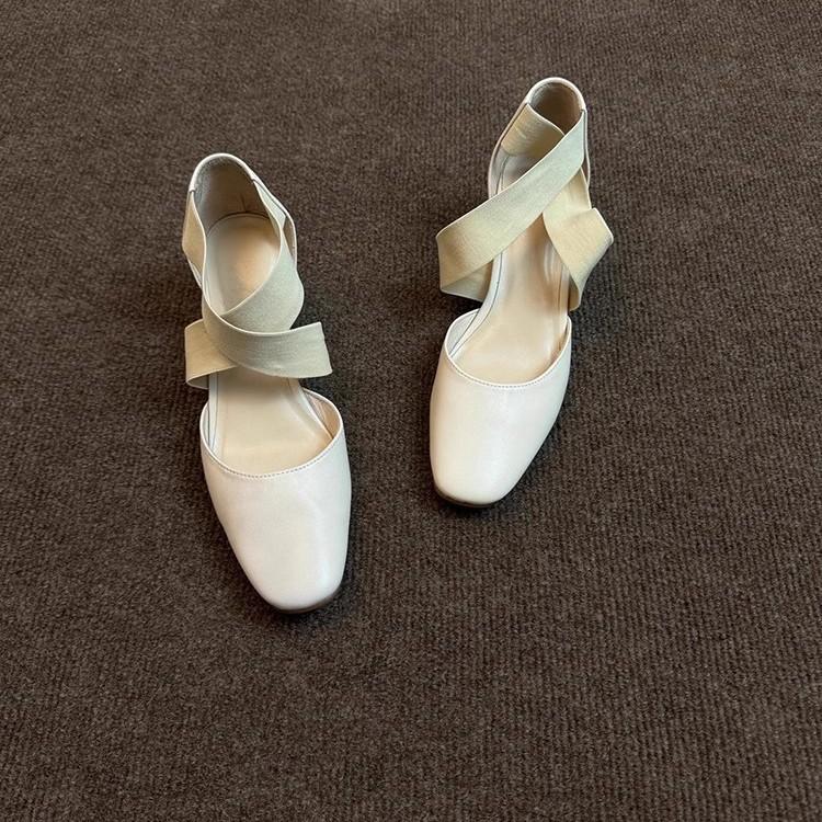 Large Size Retro Versatile Ballet High Heels Women's 2025 Early Spring Thick Heel Cross Strap Hollow Casual Bag Head Sandals