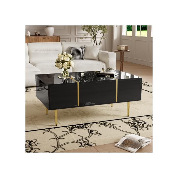 Coffee Table - MUVOE - Modern - Glossy Black - 2 Drawers - Contemporary Design