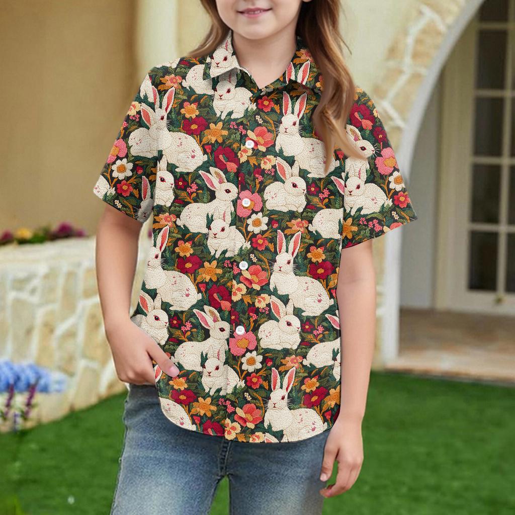 Summer Girls' Short Sleeve Blouse School Uniform Button-Up Shirt Kids Summer School Uniform Button Down Shirt