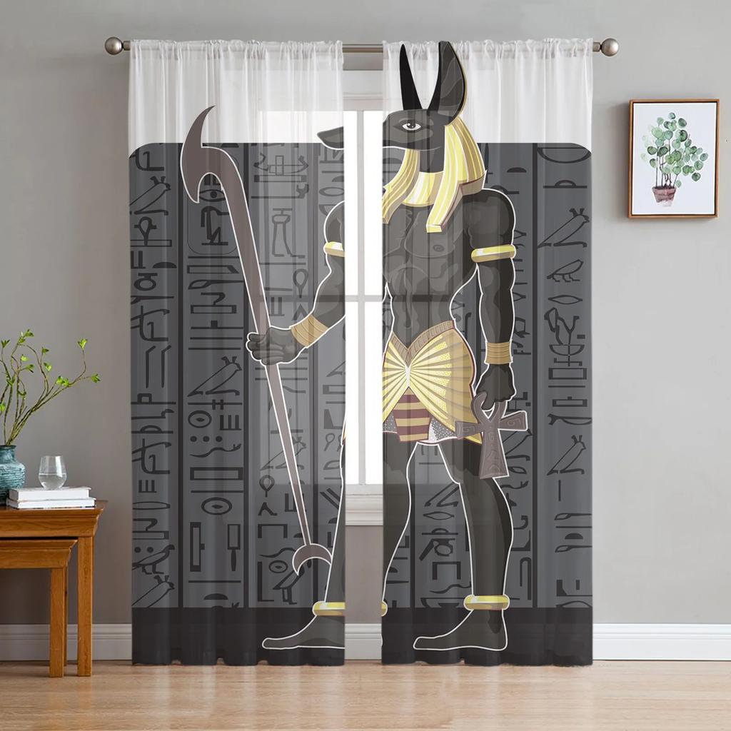 Ancient Egyptian Architecture Tulle Curtains Living Room Kitchen Bedroom Decor Voile Curtain Chiffon Window Drapes Light Filtering For Area Polyester