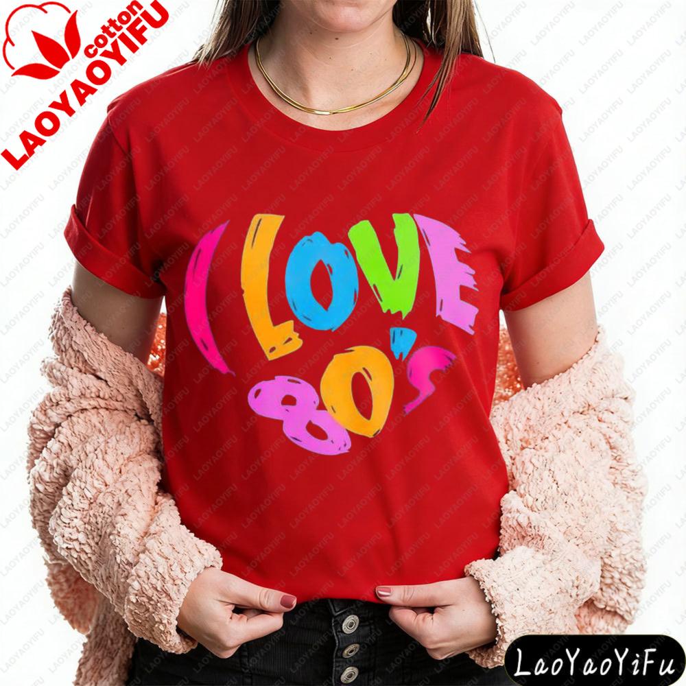 Colorful Love 80s Print Tshirt Retro 80s Style Unisexs TShirt Casual Wear For Spring And Summer Gift For Friends And Family S