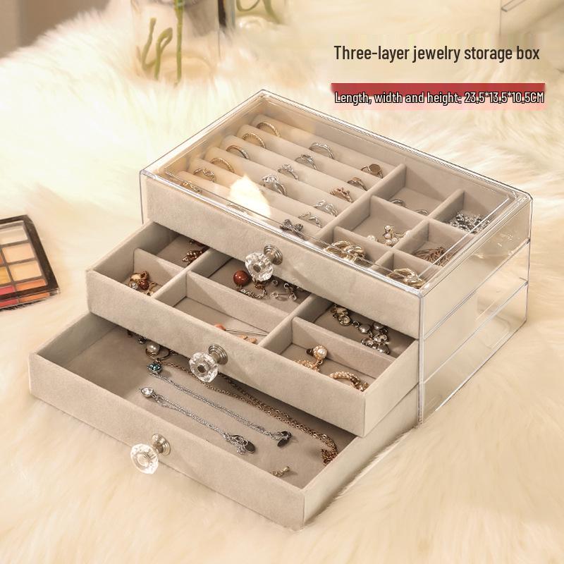 Three-Layer Acrylic Jewelry Box with Anti-Oxidation and Large Capacity Storage for Rings