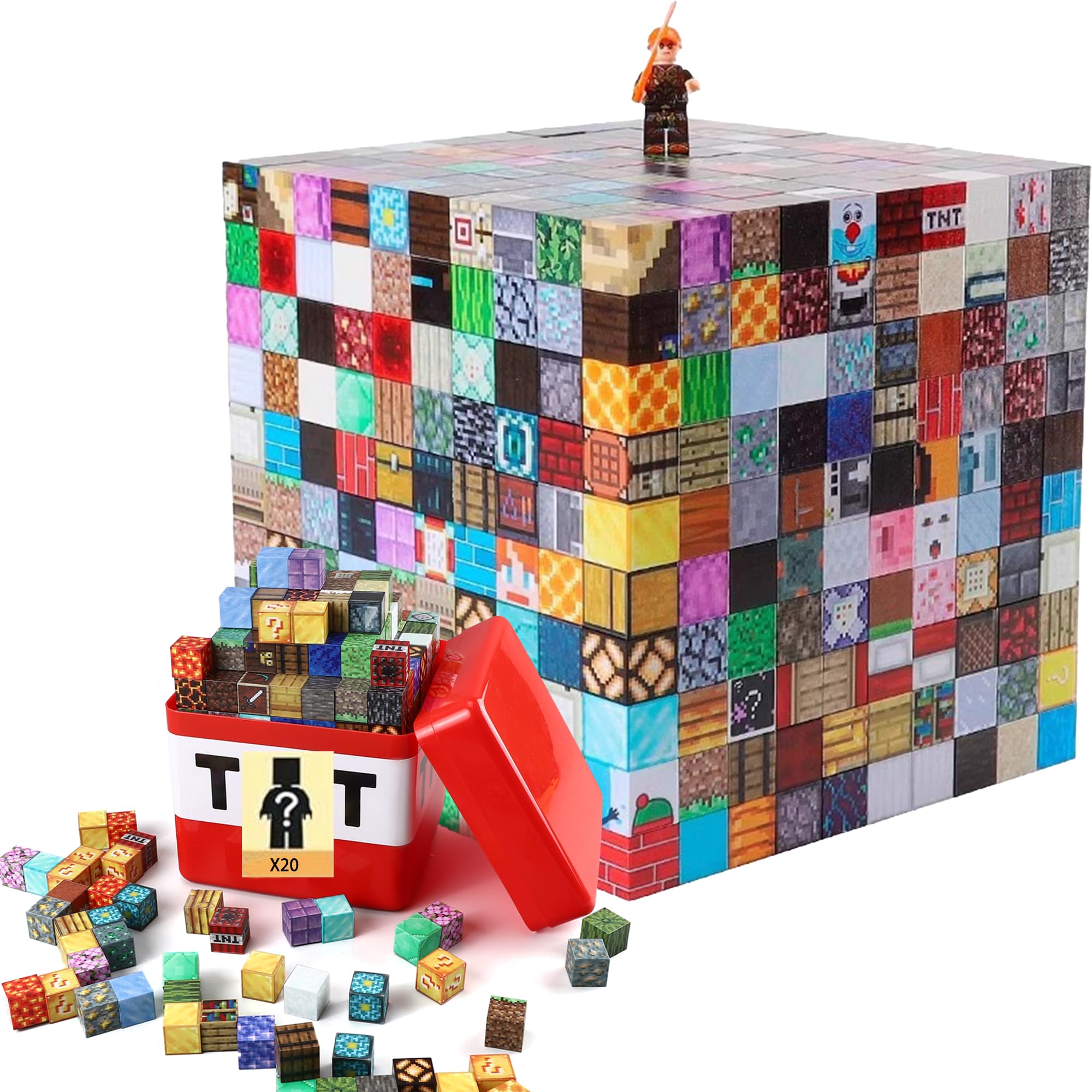 

208-Piece Magnetic Building Block Set with 20 Random Dolls and 20 Random Weapons, Minecraft-Style STEM Educational Toy for Ages 3+, Develops