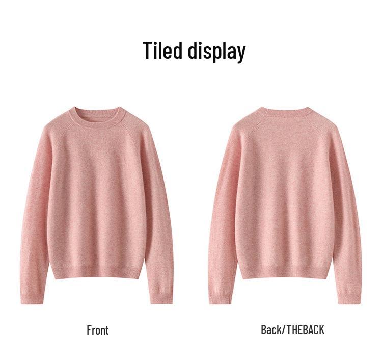 Women's Cashmere Sweater, Autumn/Winter 2026, Round Neck, Raglan Sleeve, Gentle, Loose Slimming Fit, Solid Color.