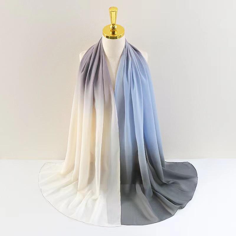 The New Gradient Color Fine Chiffon Large Size Scarf Women's Shawl Long Scarf Casual Headscarf Thin Sunscreen Gauze