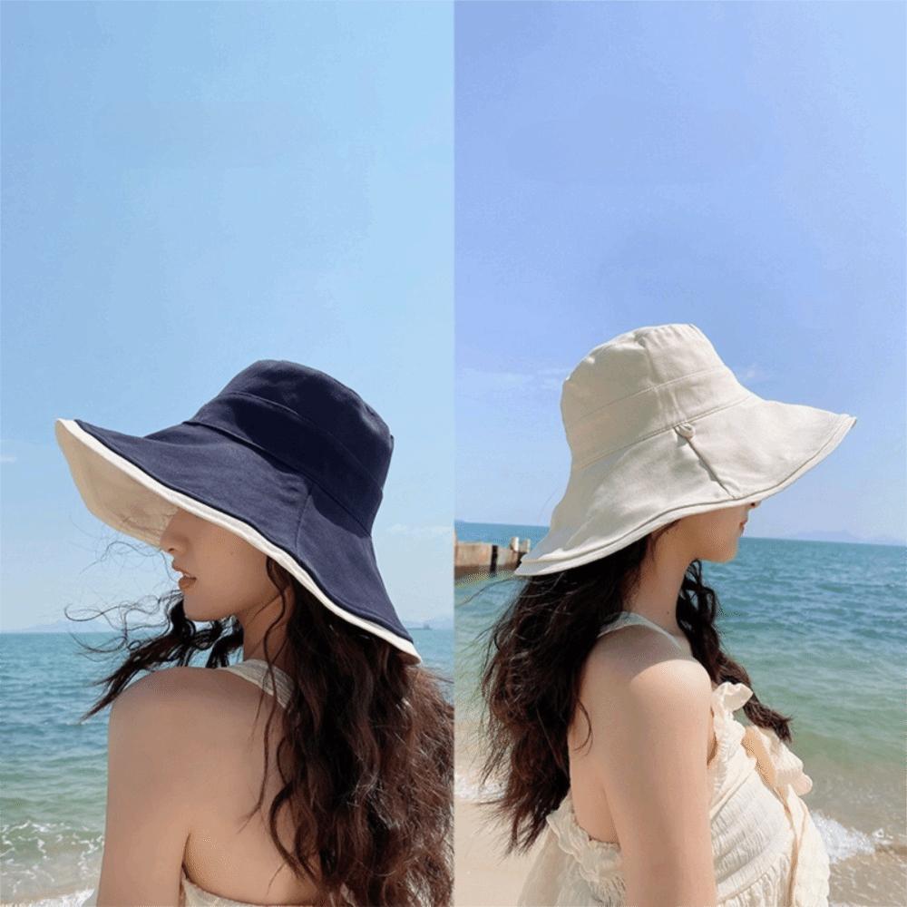 Soft Double-sided Wear Fisherman's Hat Broad-edged Bucket Hat Portable Women Sun Hat  Beach