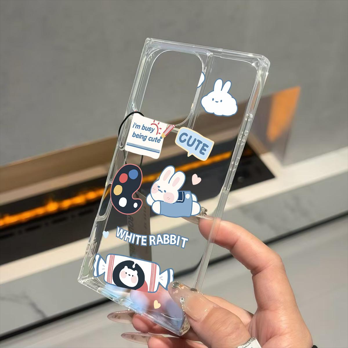 

Clear Square Back Tube Case Protection For iPhone 14 Pro Max 13 15 Plus 16 ProMax 11 12 Anti-Oxygen,Bunny Candy Pattern Casing iphone 16
