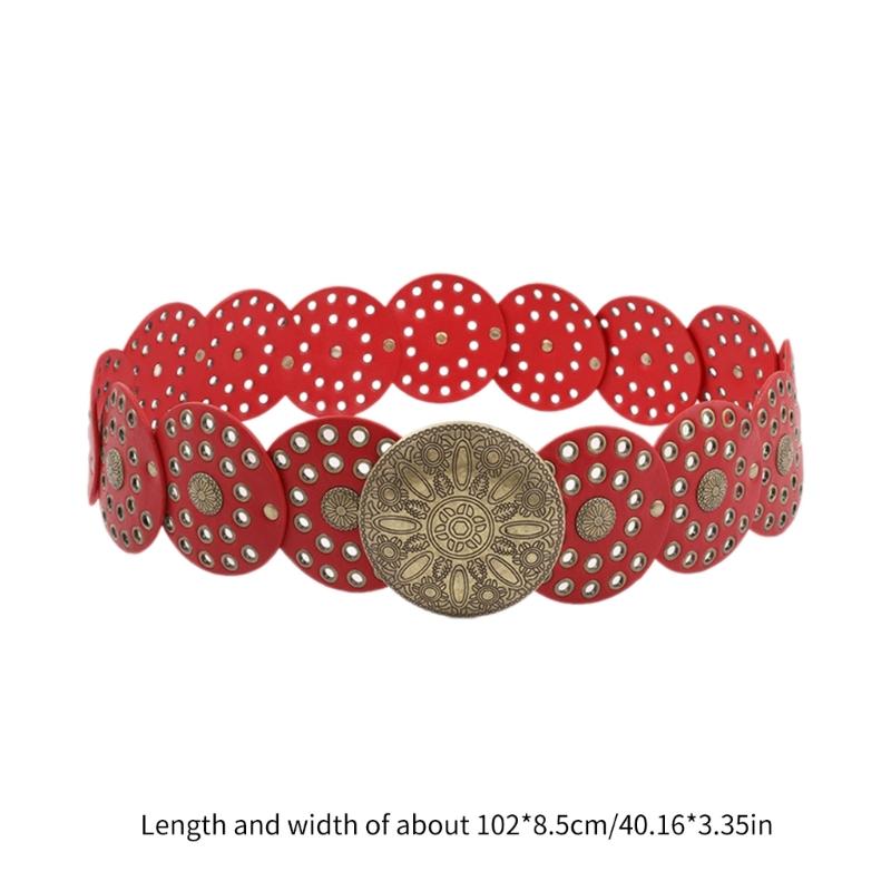 Women Belt for Jeans Skirt Hollowed Round Disc Wide Corset Belt Subculture Pants Belt with Large Eyelet Clothing Decors