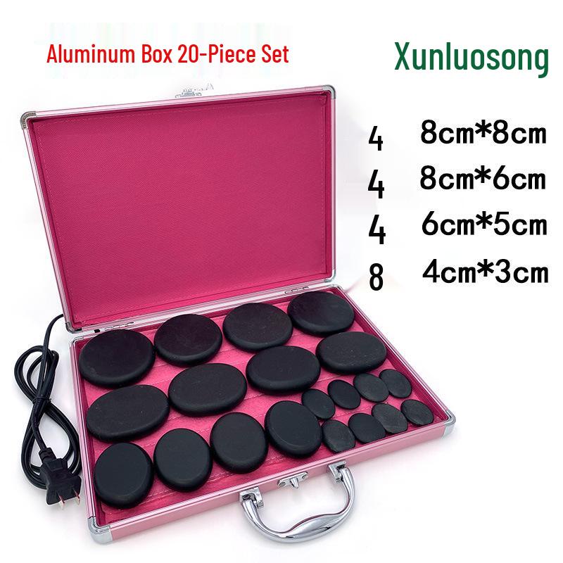 20-Piece Volcanic Massage Stone Set with Essential Oil Warmer & Aluminum Heater