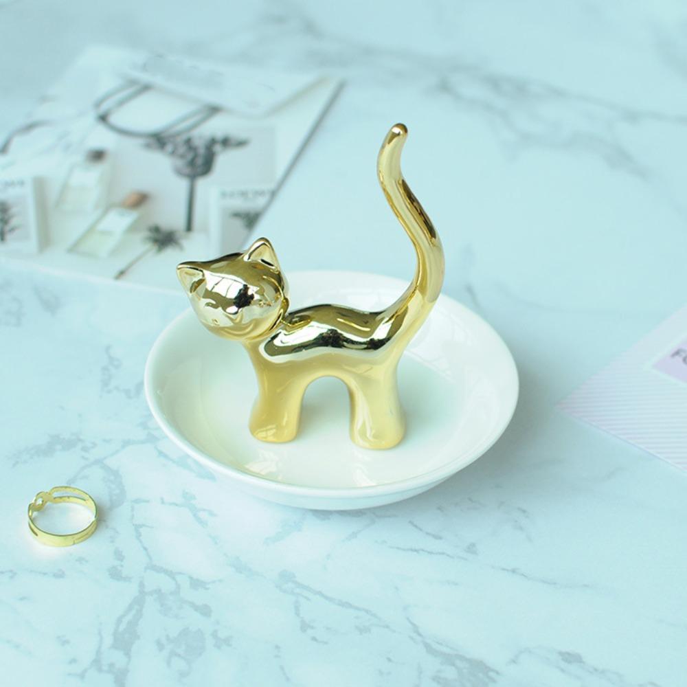 Ceramic Cat Ring Holder Jewelry Display Ring Display Utensils Room Decor Miniature