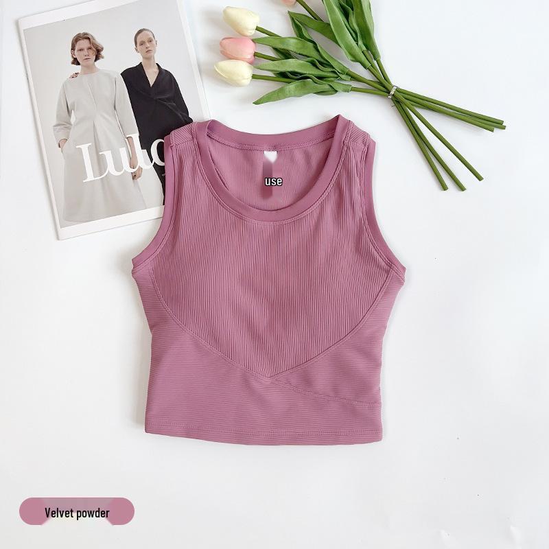 Damen Ripp-Y-Rücken Yoga Tanktop mit festen Cups - Hohe Elastizität, Figurbetont, Integrierter Sport-BH