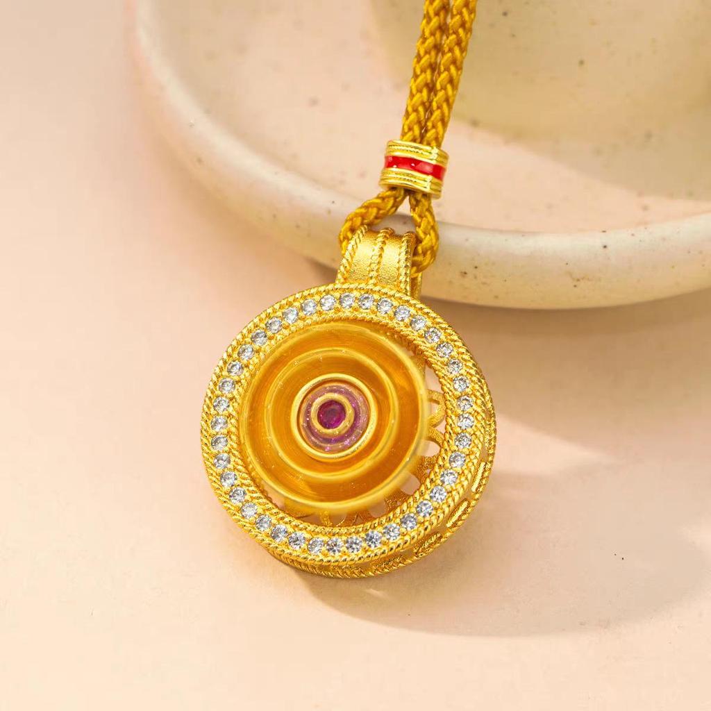 Imitation Gold Lotus Eight Treasures Rotating Pendant Necklace - Versatile Women's Court Style