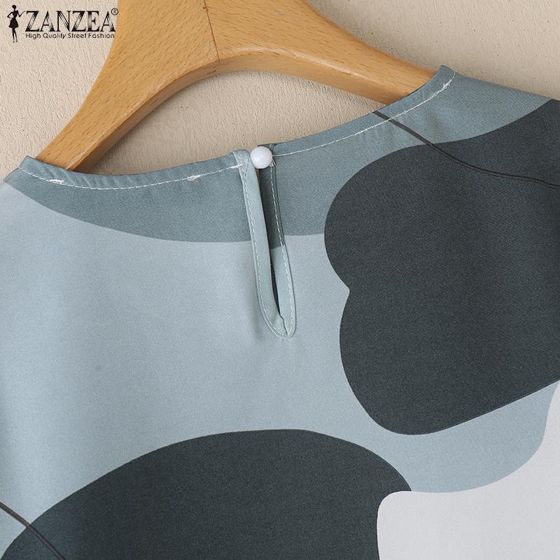 ZANZEA Women Casual Round Neck 3/4 Sleeve Loose Print Blouse