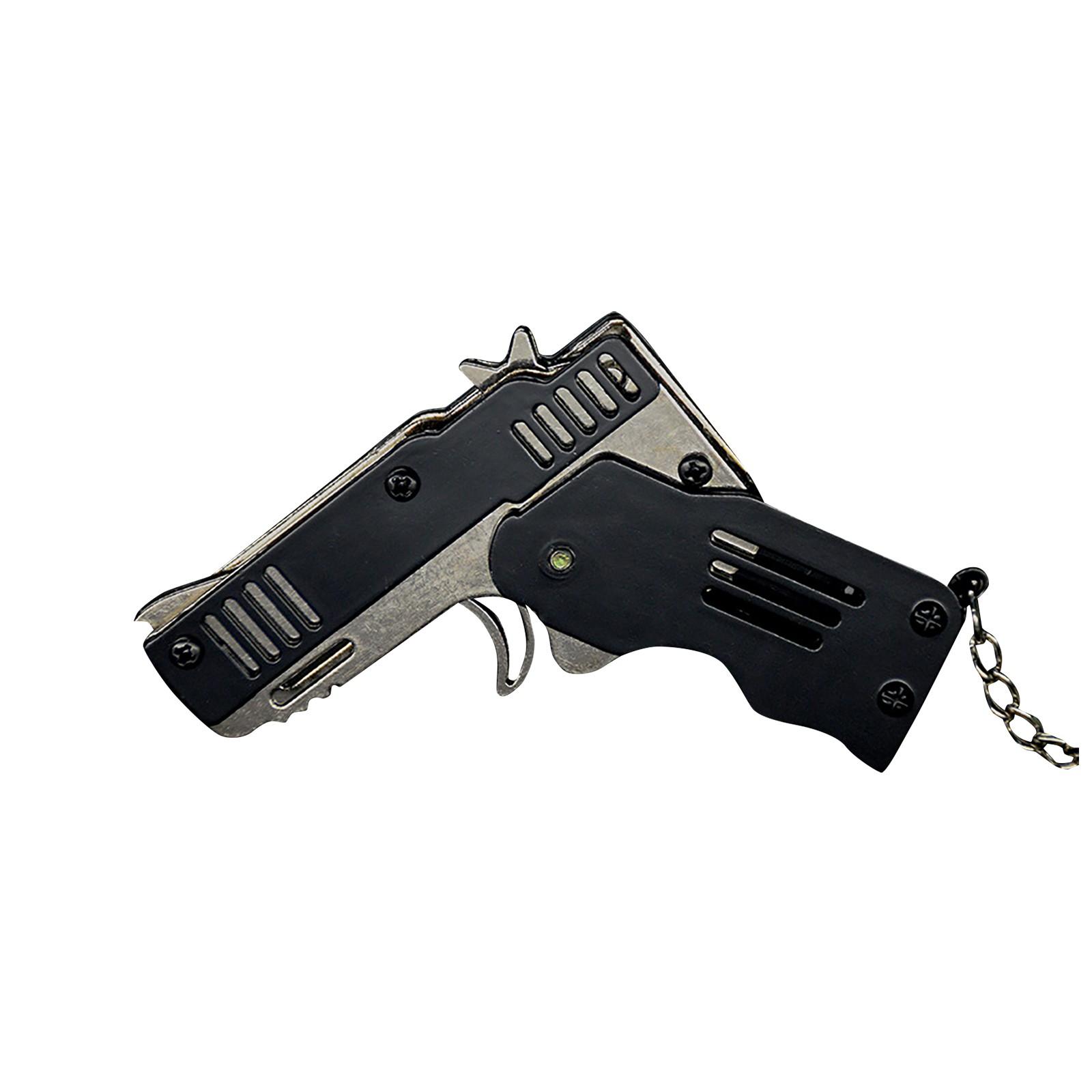 All Metal Mini Folding Rubber Band Toy Gun Outdoor Sport Keychain Toy Portable Compact Design Durable Construction чёрный