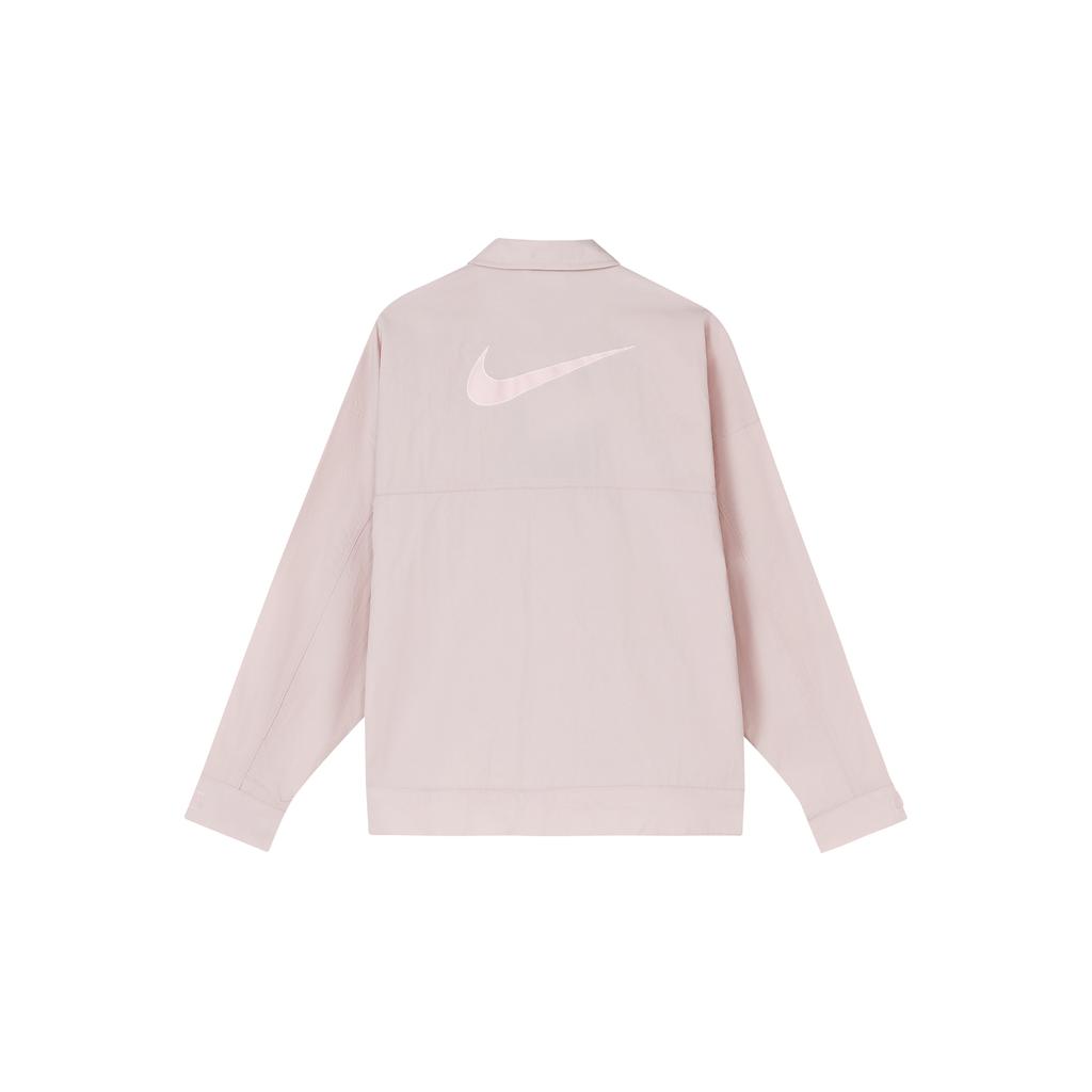 New Nike Women's Zip-Up Woven Loose Fit Collared Jacket Pink FD9929-601