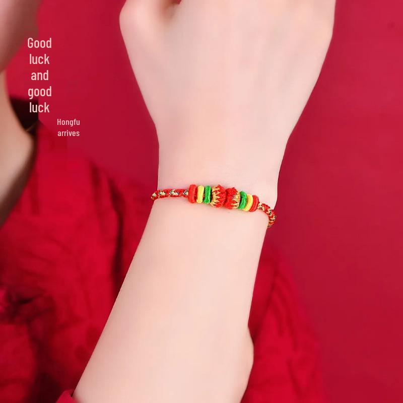 Women's Putuo Mountain Red String Bracelet - Gold Hand-Woven Good Luck Benming Year Buddha Hand Rope Gift
