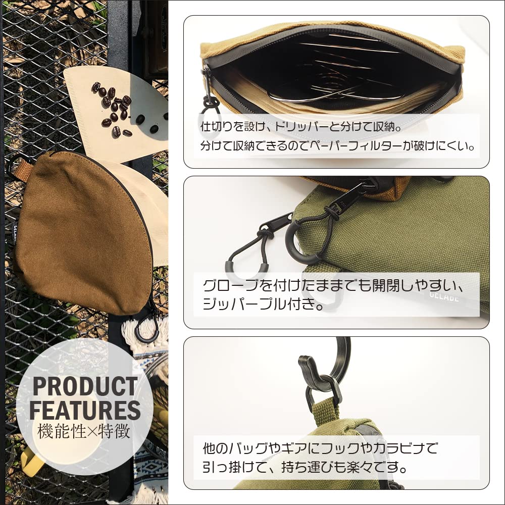 CELABE Coffee Filter Case Camping Cotton Canvas Paraffin Processed with Dividers Waterproof Large Capacity (Coyote)