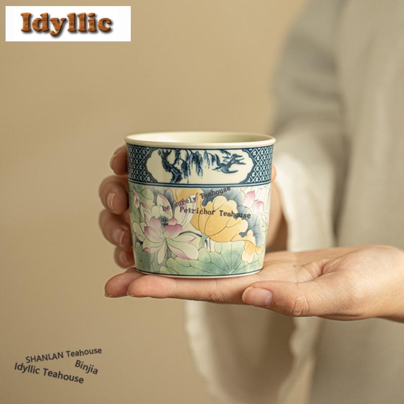 190ml Soda Glaze Lotus Straight Mouth Teacup Antique Tea Bowl Single Cups Tea-tasting Personal Cup Chazhan Master Cups Supplies