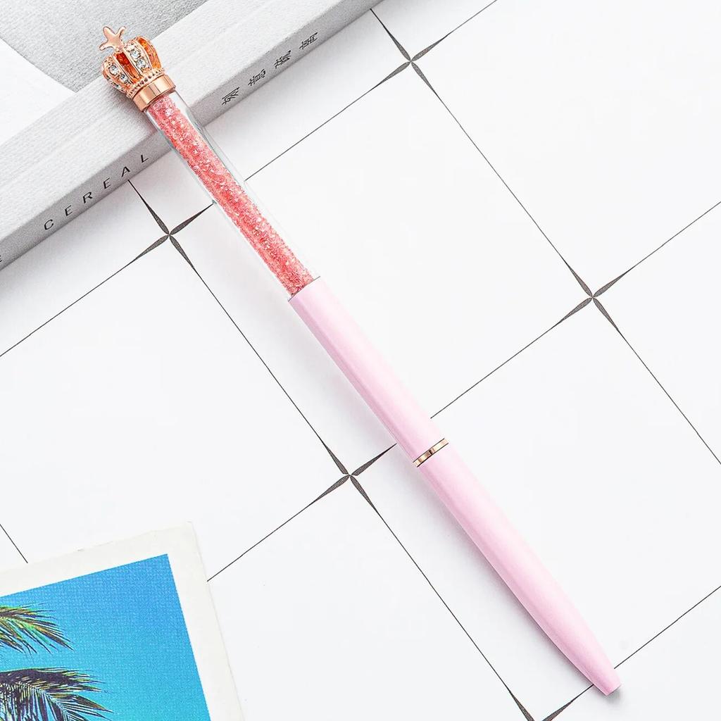 1 Stück Kreativer mehrfarbiger Kristallkronen-Kugelschreiber aus Metall für das Büro, Drehstifte für die Schule, Schreibwaren, Bürobedarf