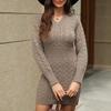 Herbst Winter Damen Kleid Strick Dick V-Ausschnitt Slim Fit Lange Ärmel Über Knie Länge Verdrehte Textur Reine Farbe Etui Büro Party Minikleid