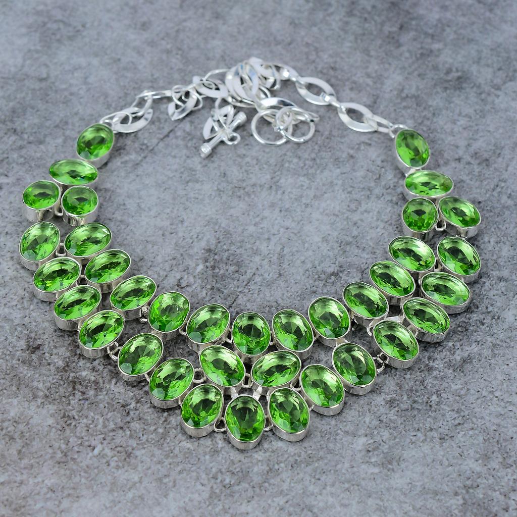 Peridot Gemstone Handmade 925 Sterling Silver Jewelry Necklace 18" M-332