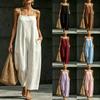 Women's Spaghetti Strap Loose Wide Leg Jumpsuit Casual Solid Color Sleeveless Long Romper with Pockets