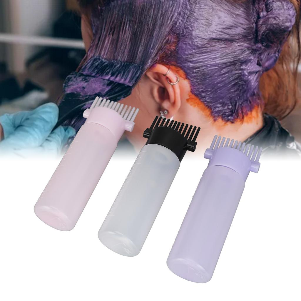 3 Colors Hair Coloring Oiling Bottle Root Comb Applicator Bottle with Graduated Scale for Beauty Salon