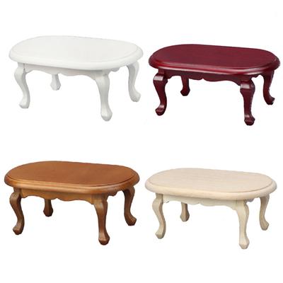 Drewniany Owalny Symulowany Mini Stolik do Herbaty Zabawka Europejski Styl Retro 1:12 Model Mebli Domku dla Lalek