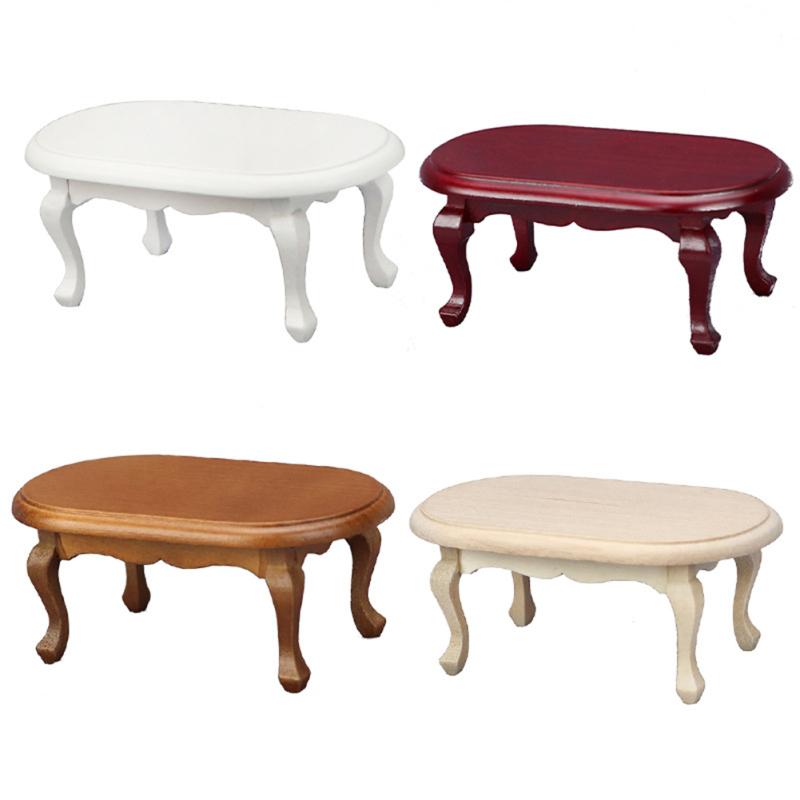 Wooden Oval Simulation Mini Tea Table Toy European Retro Style 1:12 Doll House Furniture Model