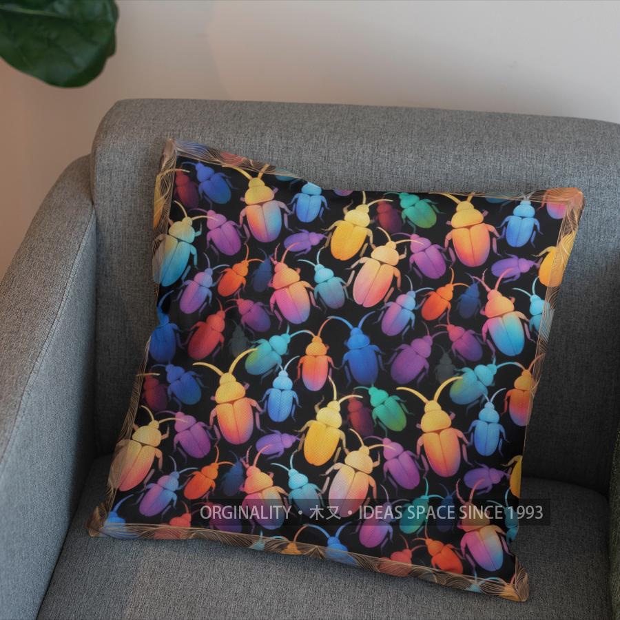 2D Colorful Beetle Pattern Digital Print Pillow Cover Pattern Cushion Cover Suitable For Sofa Bedroom Car Pillow Cover