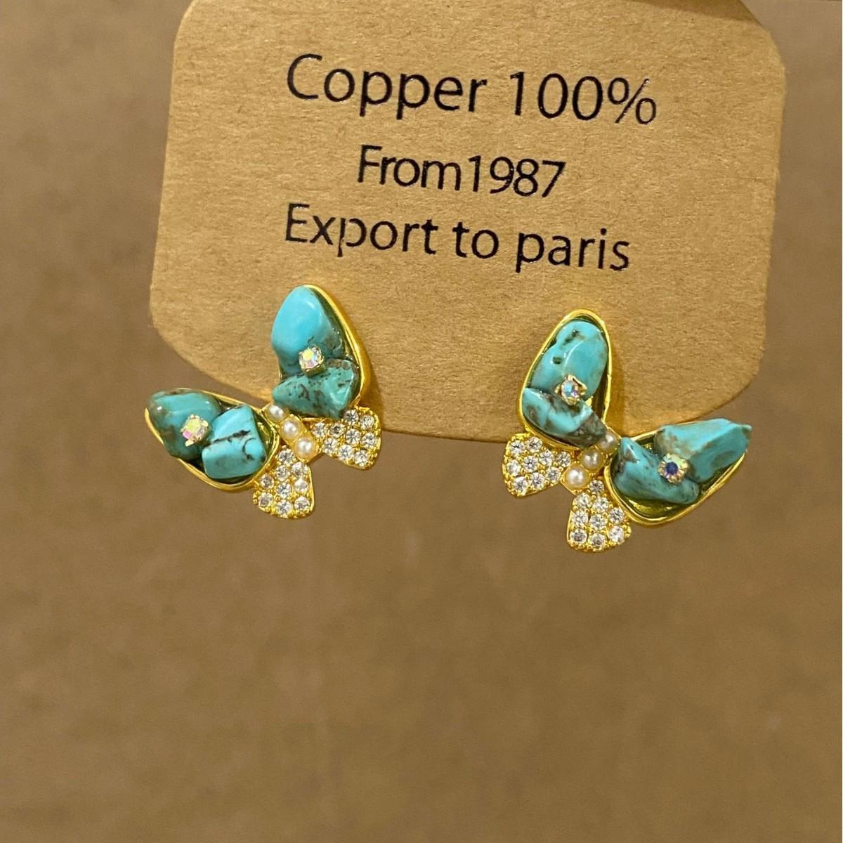 French Turquoise Pearl Butterfly Earrings: Court Style, Light Luxury, Exquisite High-End Feel, Fashionable Niche Jewelry for Women.