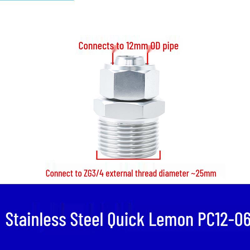 304 Stainless Steel Pneumatic Quick Connect Fitting for Air Hose and PTFE Tube, PC8-02.